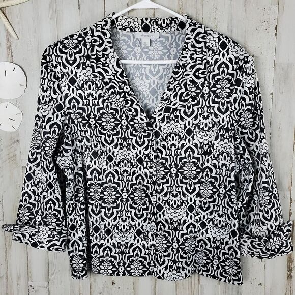 Dressbarn Button Down Blouse Black White Size XL - Picture 1 of 11